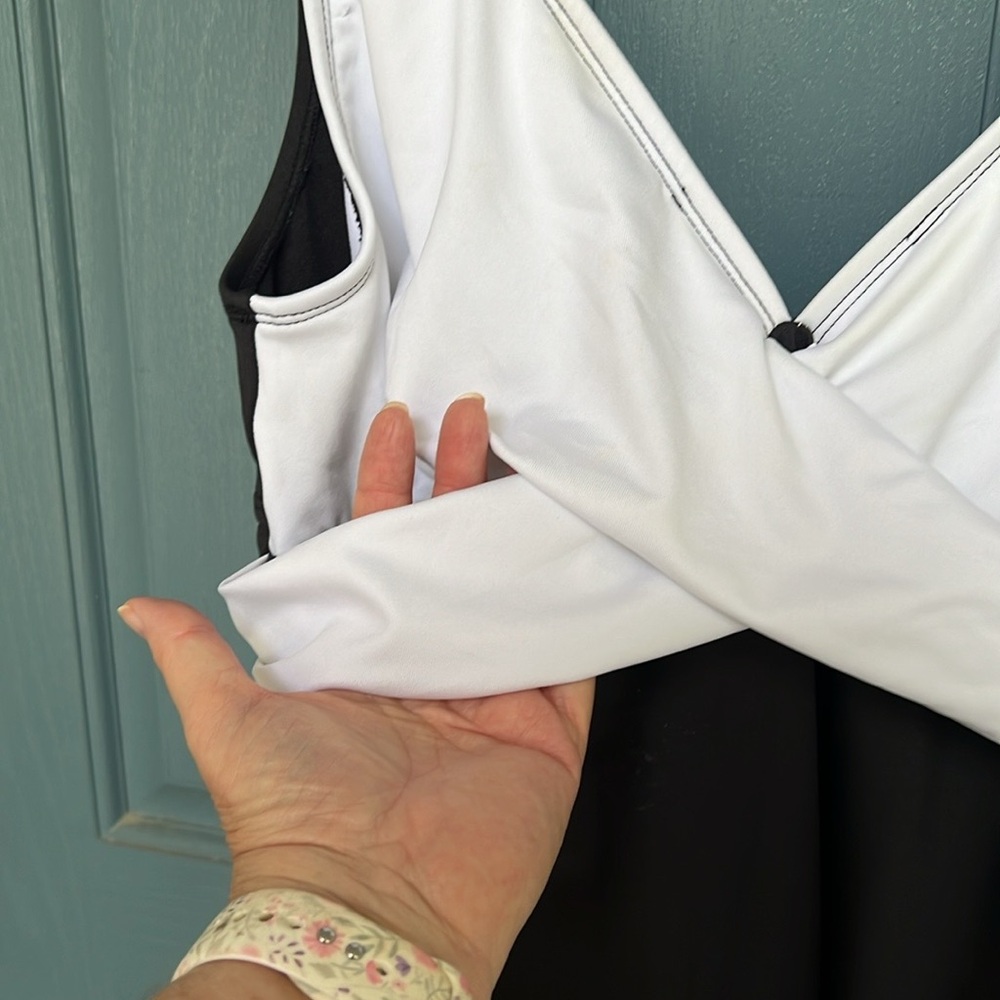 Women’s Two-Tone Black and White Swim Dress - Picture 2 of 9